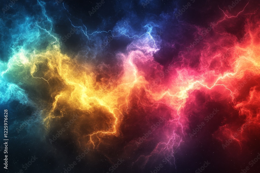 Poster colorful turbulence in the cosmos creates a vibrant display of energy and light in deep space