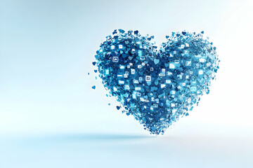 Fototapeta premium A 3D conceptual design of a blue heart, representing the digital age and social media platforms, isolated on a clean background.
