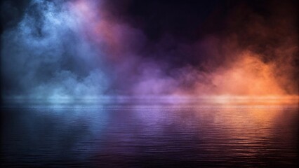 Fototapeta premium Wet asphalt, night view, neon reflection on the concrete floor. Night empty stage, studio. Dark abstract background. Product Showcase Spotlight Background. 