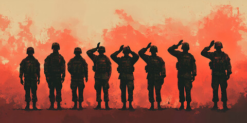 Line of Soldiers Saluting at Memorial Day Ceremony