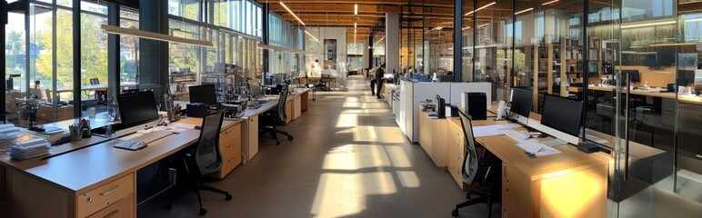 Sunlit Modern Office Interior Design: A Panorama of Productivity