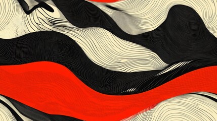 Abstract Wavy Lines in Black Red and Beige