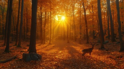 Majestic Deer in Golden Autumn Forest