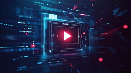 Social media video player screen template, mobile video player. Video player mockup, app, ui ux. Channel interface. Social media concept. Play button icon