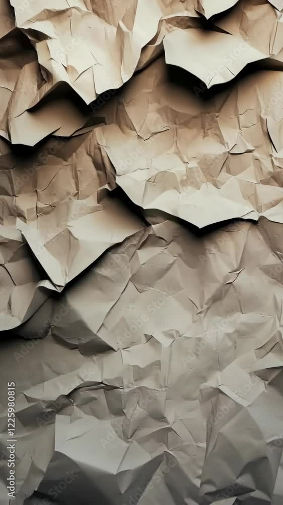 Poster crumpled paper texture showcasing intricate folds and shadows in neutral tones