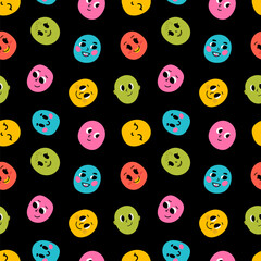Seamless pattern of colorful smiling faces. Funny smiling cartoon characters