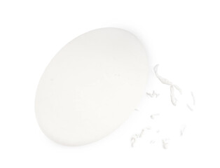 One eraser and scraps isolated on white, top view