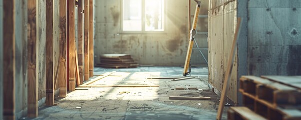 Sunlight streaming through window at dusty construction site