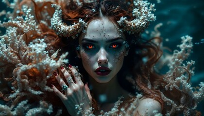  Beautiful mermaid underwater illustration.