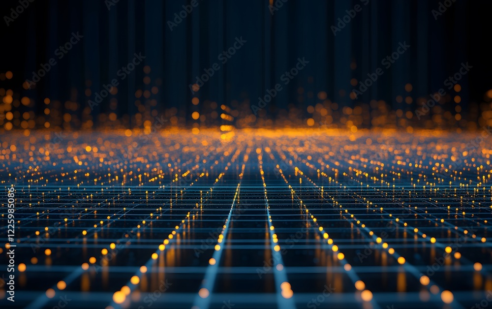 Poster abstract grid network digital data flow, glowing orange dots