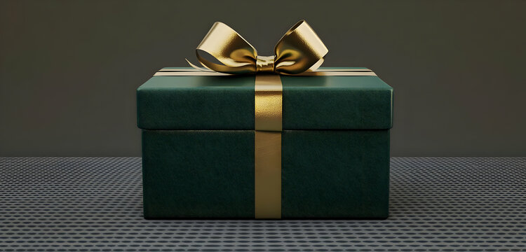 A fresh green gift box with a golden ribbon, wrapped neatly and isolated against a transparent background, perfect for festive occasions.