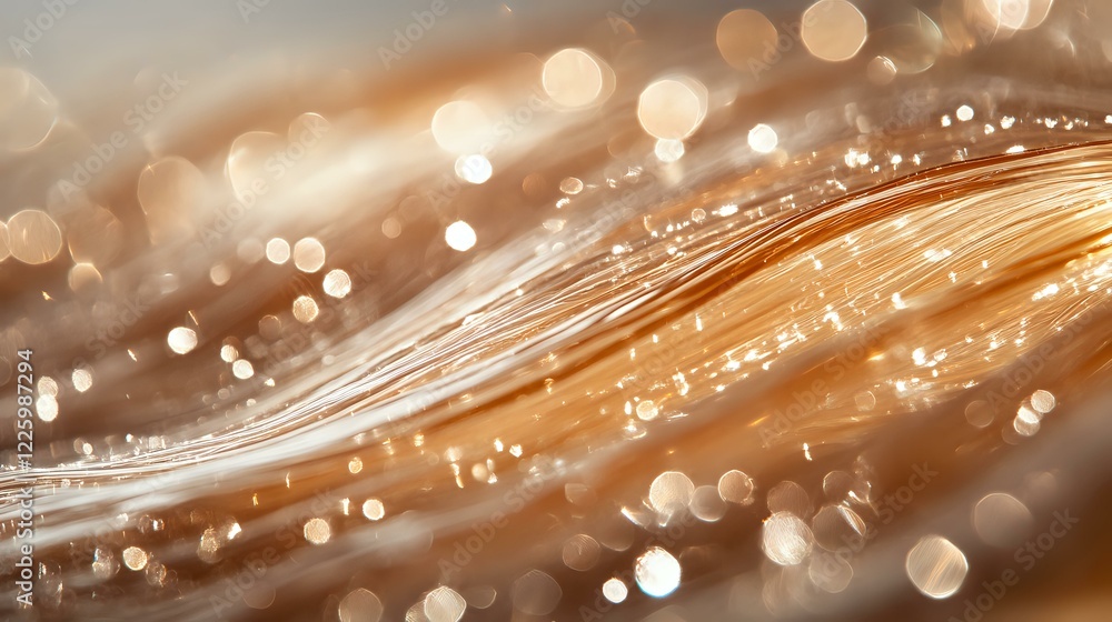 Poster abstract golden waves with glowing light effects and bokeh circles create magical flowing background
