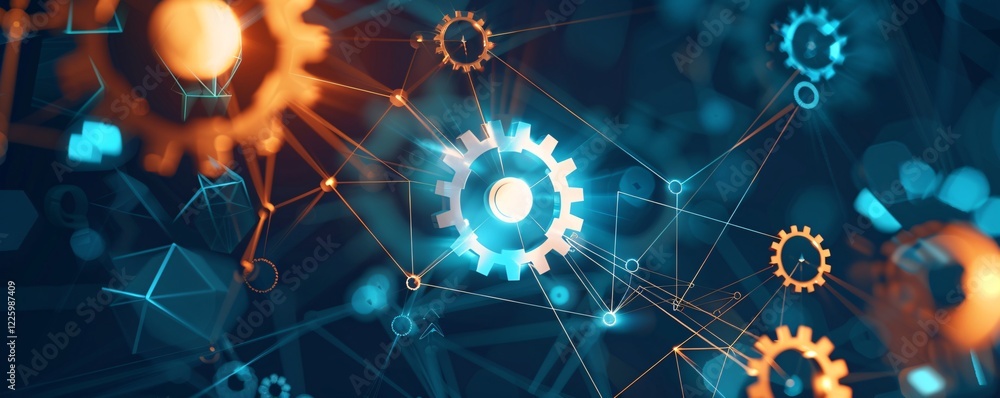 Poster Network of gears is connecting in a technological innovation abstract background