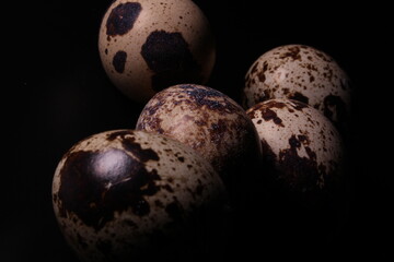 quail eggs on black background