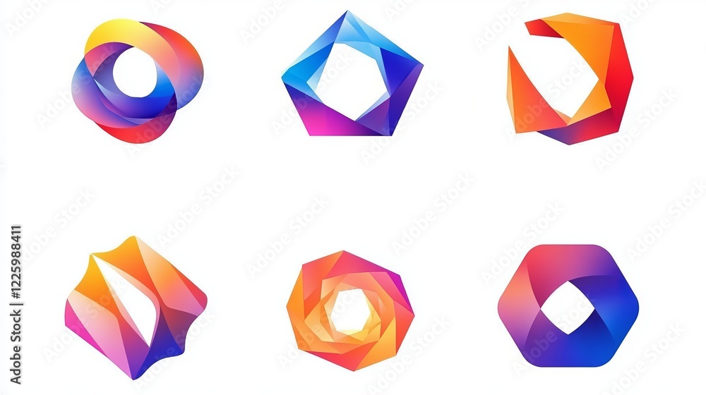 Poster abstract shape icons isolated on a white background, featuring geometric logotype designs. clean and