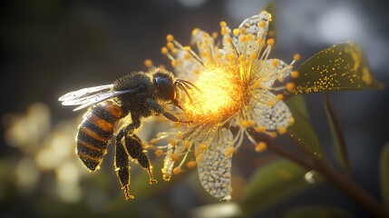 Stunning Bee on Flower Macro Photography, AI Generated