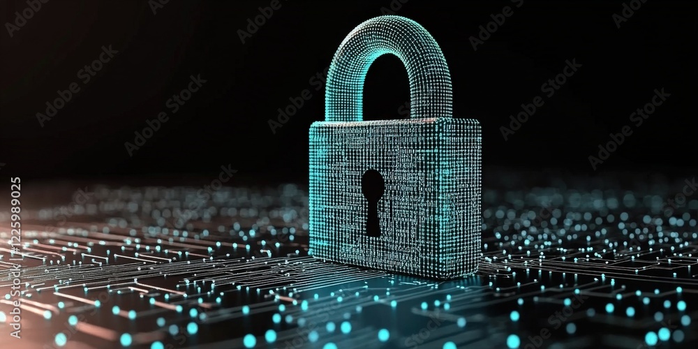Poster digital padlock symbolizing cybersecurity and data protection