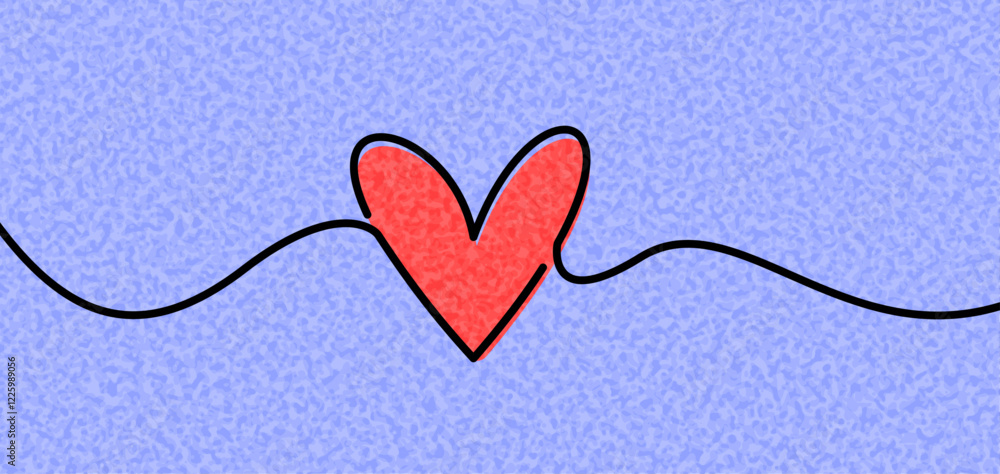 Canvas Prints a bold red heart outlined in black connected by a flowing line on a textured blue background. vector