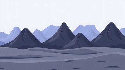 Majestic Volcanic Mountain Range Landscape Illustration