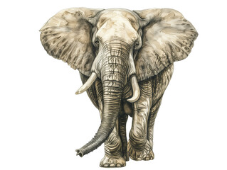 Obraz premium Detailed Drawing of an Elephant Walking Through a Natural Habitat Exhibiting Majestic Features and Grandeur - Vintage Illustration, Isolated on White Transparent Background, PNG