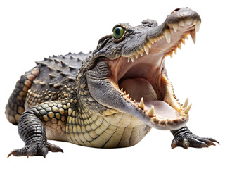Obraz premium Aggressive Crocodile with Open Jaw isolated on white background as transparent. PNG.AI GENERATED