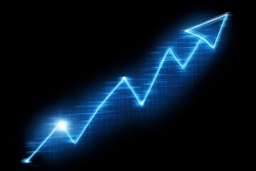 Fototapeta premium Stock market trend showing upward movement with glowing blue arrow indicating growth and success