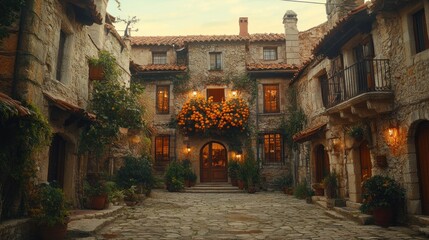 Obraz premium Enchanting Evening in a Picturesque Stone Village