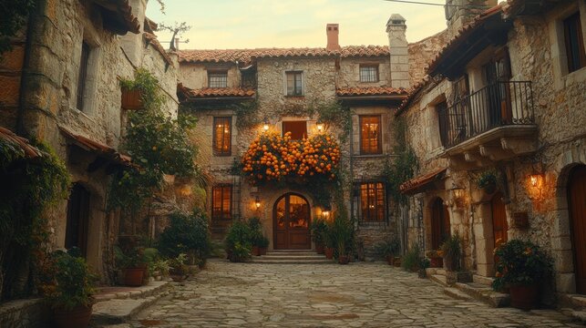Fototapeta Enchanting Evening in a Picturesque Stone Village