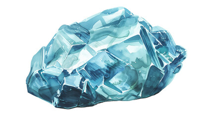 Fototapeta premium Beautiful Crystal Rock Showcasing Unique Blue Hues and Intricate Facets, Emphasizing Nature's Artistry in Mineral Formations - Vintage Illustration, Isolated on White Transparent Background, PNG