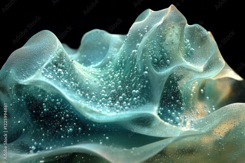 Poster Colorful abstract ocean wave texture with bubbles in a dark background