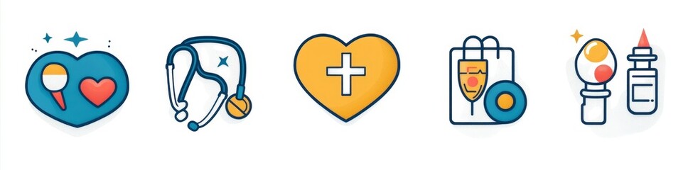 Obraz premium A heart with a cross inside, illustrated in four distinct modern styles.