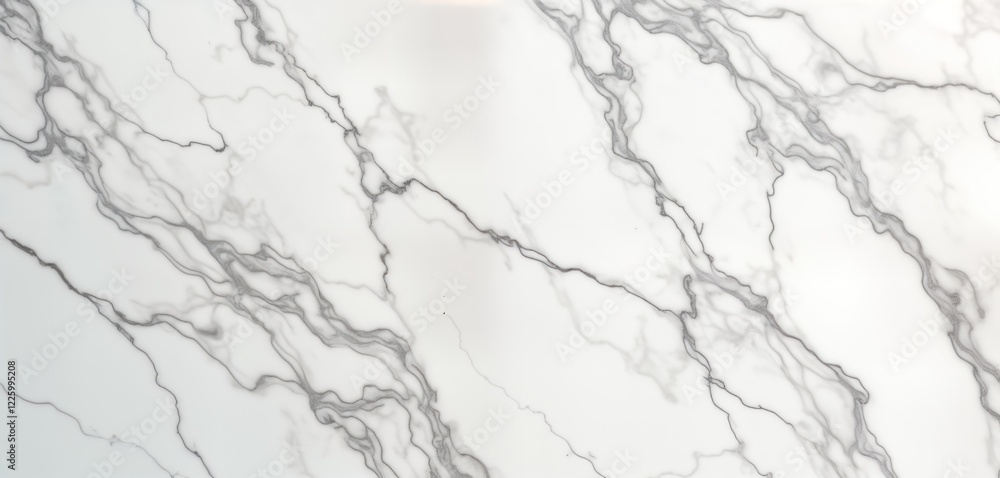 Poster High-resolution image of elegant white marble texture. Subtle gray veins create intricate patterns on smooth white surface. Natural material perfect for interior design projects like countertops,
