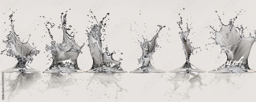 Aufkleber Six distinct points of splashing water forming unique shapes and reflections