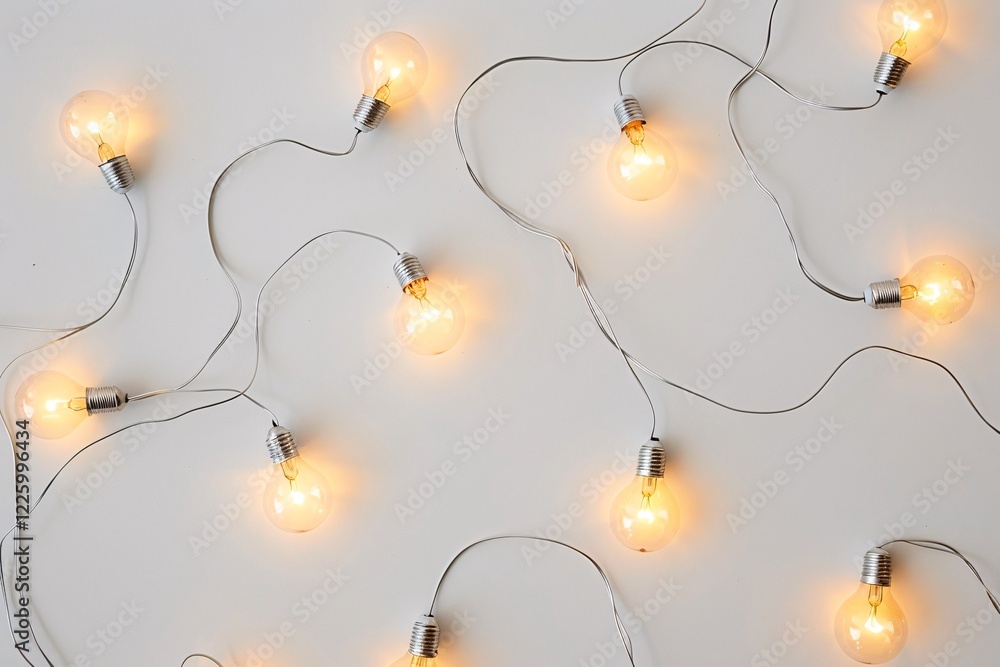 Aufkleber retro style lightbulbs arranged on a minimal white surface, casting a warm glow over the scene