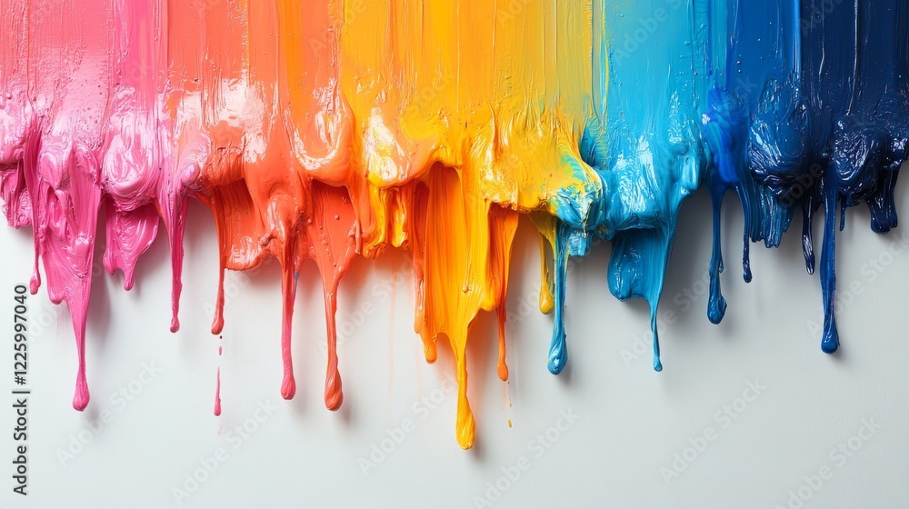 Poster dynamic cascading colorful paint drips creating vibrant visual effect