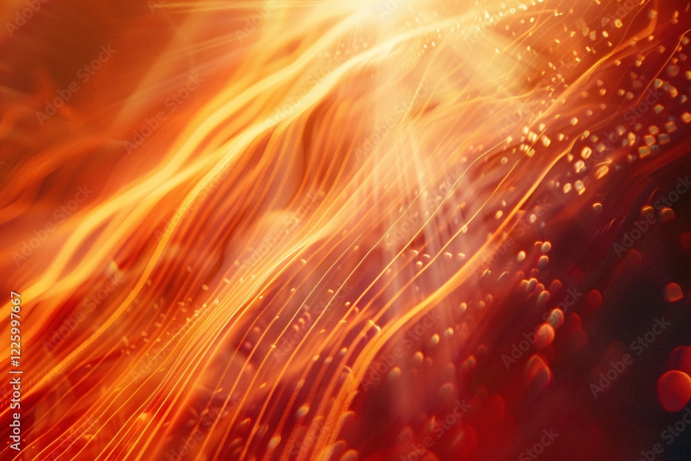 Poster Abstract red and orange background with wavy lines and light effects, creating a sense of energy and movement