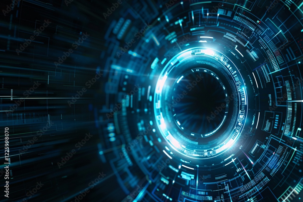 Poster Futuristic technology background showing concentric circles with light streaks emanating from the center