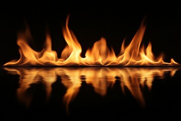 Flames dance gracefully on a dark surface, creating a captivating reflection