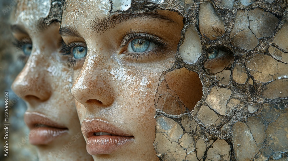 Poster infinite reflections of fragmented patterns in modern art installation