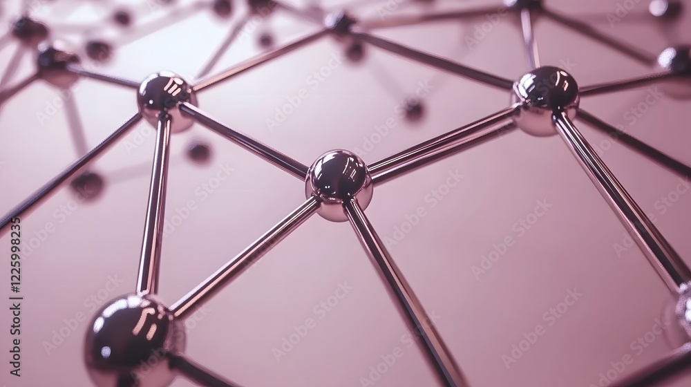 Poster abstract network connection nodes metallic sphere pink background