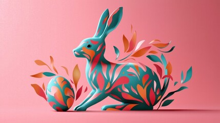 Obraz premium Modern Easter Bunny Surrounded by Vibrant Abstract Eggs
