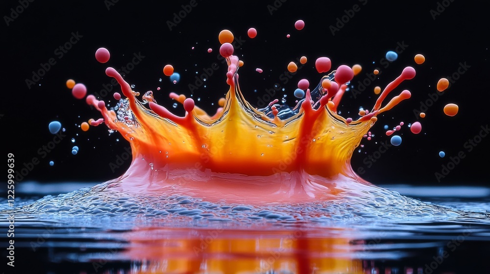 Poster dynamic paint splatter: capturing the artistry of high-speed photography with vibrant colors and int