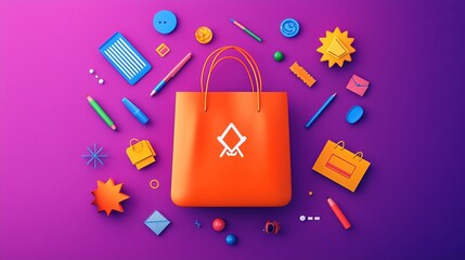 Stylish e-commerce template with school essentials, framed with space for big sale discounts, vibrant and energetic look, appealing to students