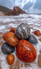 Coastal rocks, ocean waves, dramatic cliffs, nature scene, travel photography