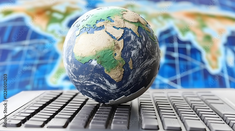 Aufkleber global network connection earth globe on laptop keyboard