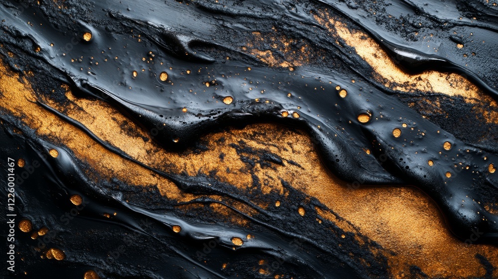 Poster flowing elegance: abstract metallic paint drips creating artistic patterns