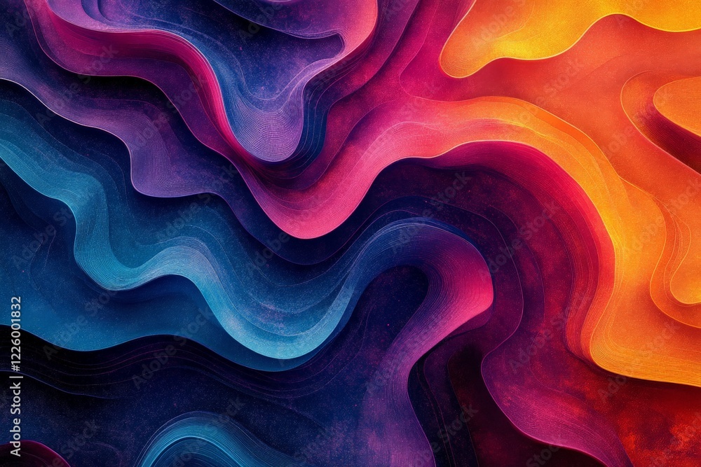 Poster Colorful abstract waves create a vibrant and dynamic pattern that captivates the viewer's attention in this modern artwork