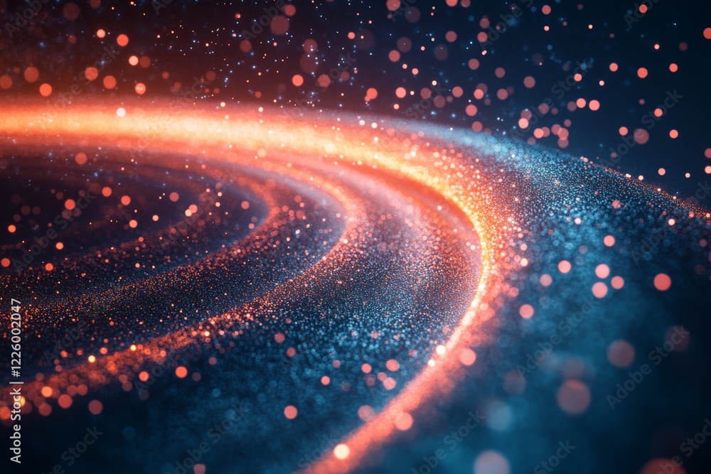 Poster vibrant cosmic trails with glowing particles in a dark space setting