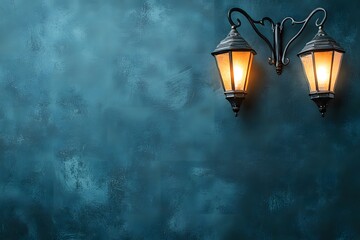 Elegant Twin Vintage Lanterns on Teal Wall Background