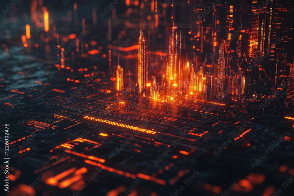 Aufkleber Futuristic cityscape visualization featuring glowing structures and intricate patterns at night
